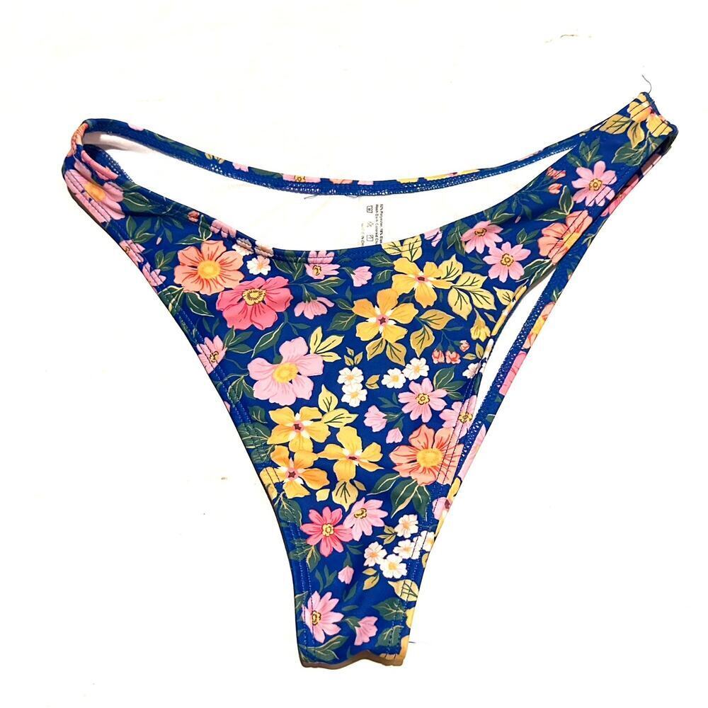 Cheeky Blue Floral Bikini Swim Bottoms Women's M Medium